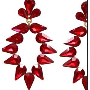 US Jewelry House Pave Stone Statement Earrings Red NWT